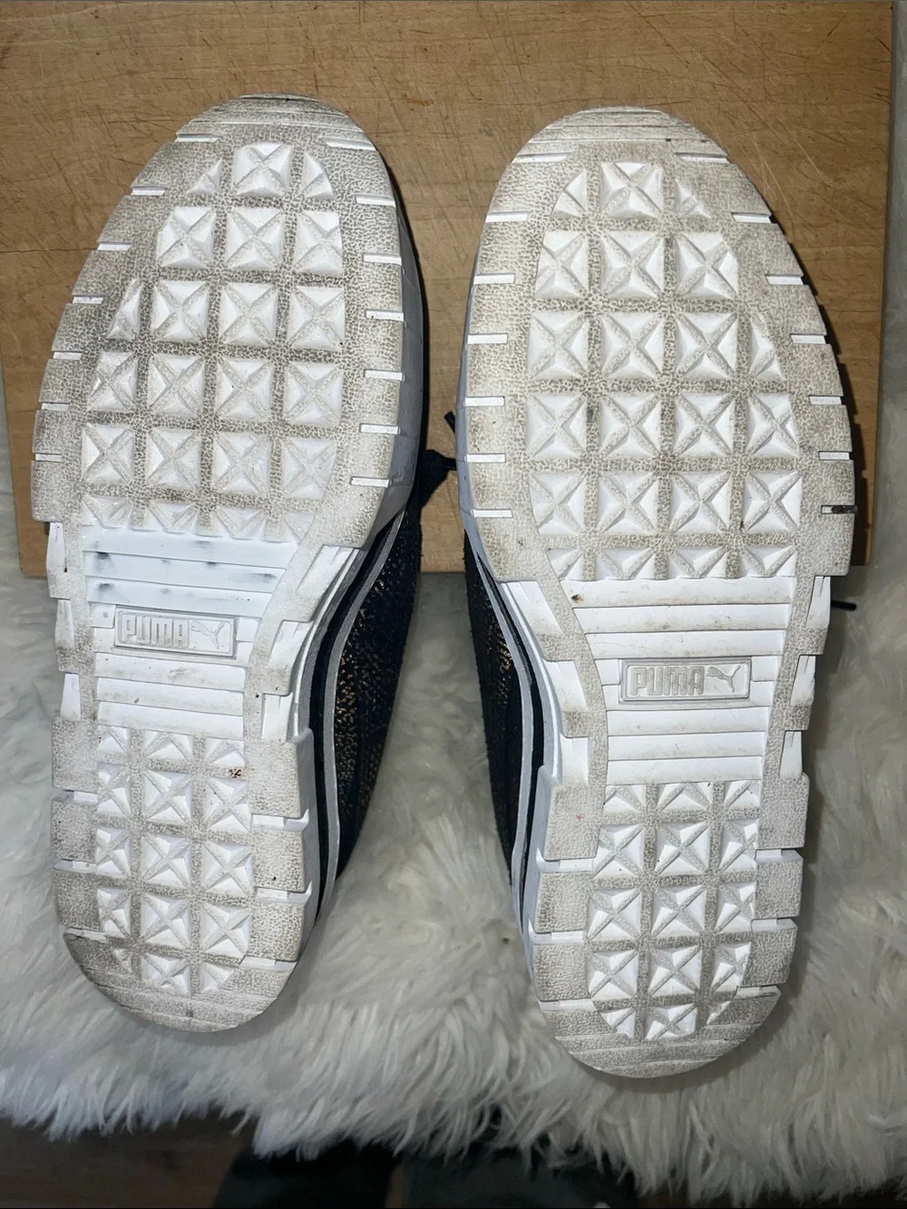 Puma Black Sneakers with Iridescent Sheen and White Platform Sole